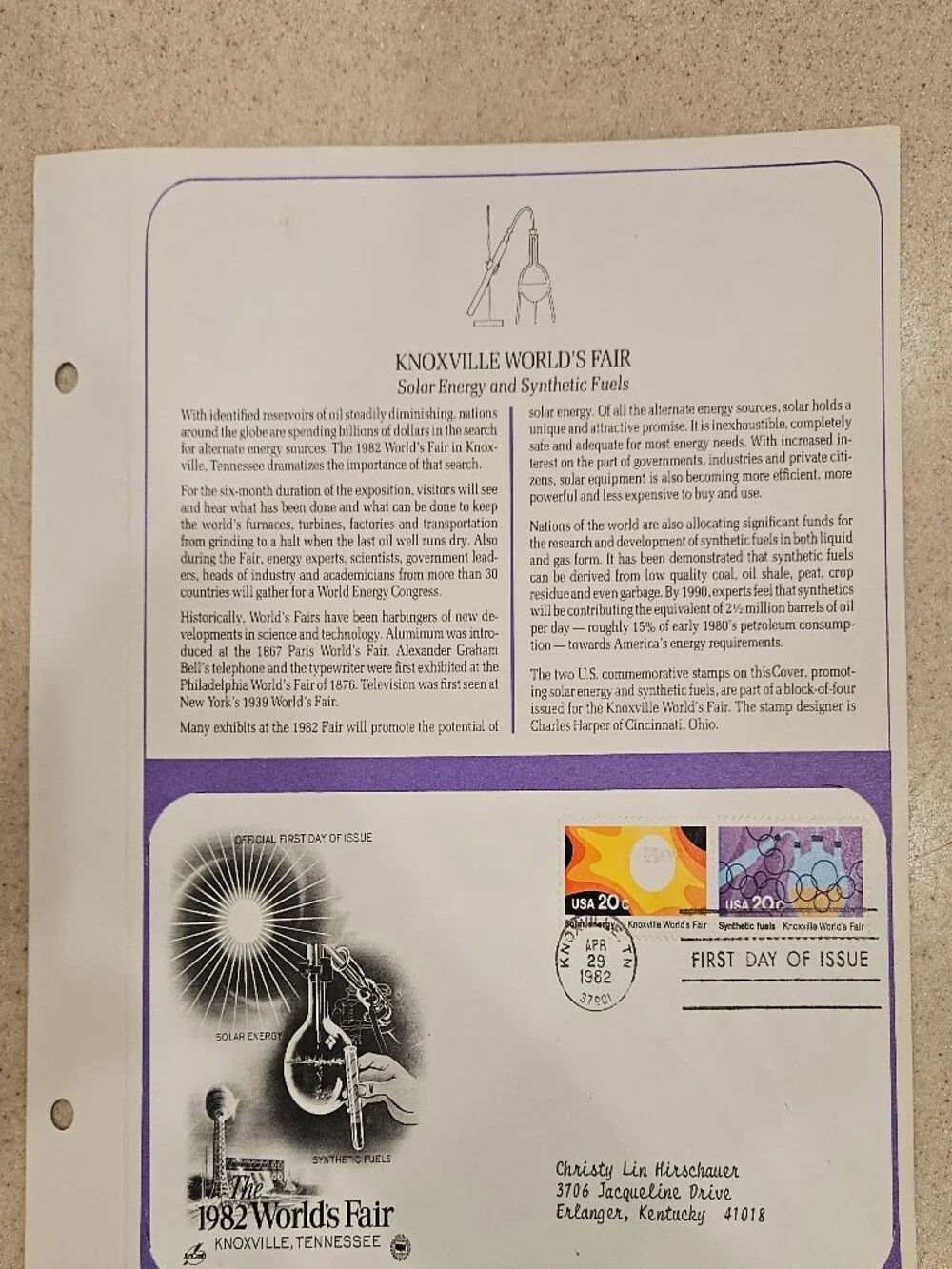 RARE COLLECTIBLE USPS 1ST DAY ISSUE COVER 1982 WORLDS FAIR STAMP ENVELOPE FDC